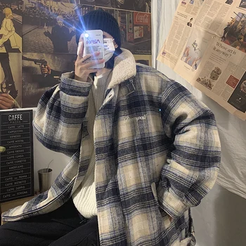 

Men's cotton clothing 2020 spring new loose plaid lamb wool couple cotton clothing youth personality fashion men's clothing