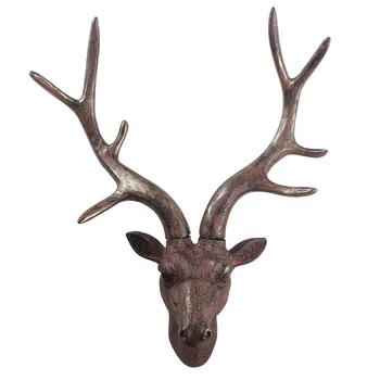 

Lucky Deer Head Wall-decor Creative 3D Background Wall Hanging Decoration Porch Living Room Animal Head Resin Craft silver brown