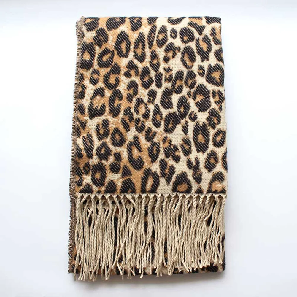 Bohisen winter accessories Woman's Fashion Leopard Print knitting Scarf Soft Warm Large Size with Tassel Ornaments Scarf Shawl