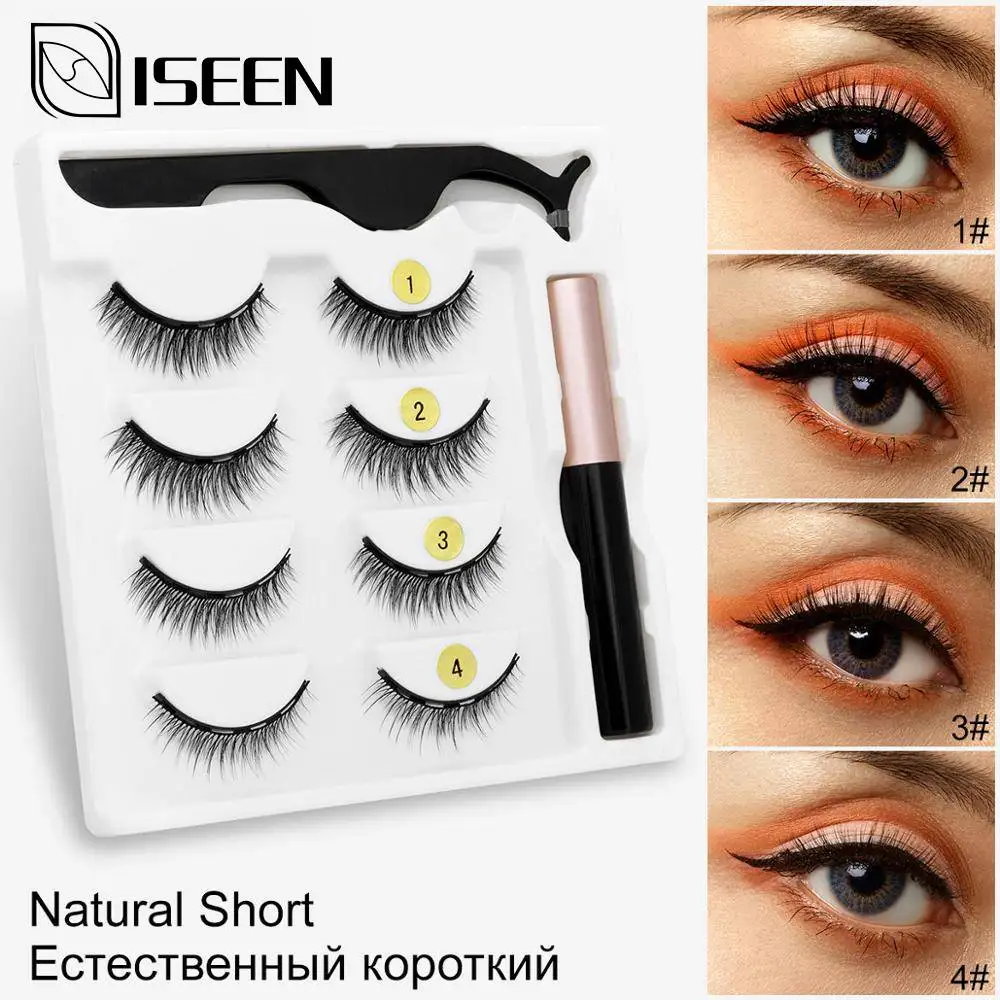 2/4 pares de pestañas delineador de ojos 5 imán corto Natural magnético pestañas falsas conjunto magnético delineador de ojos pinzas herramienta de maquillaje