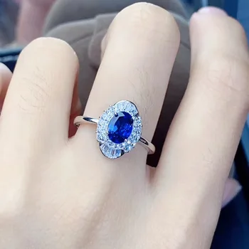 

925 Sterling Silver 100% Natural And Real Sapphire Gemstone Wedding Engagement Rings for Women Fine Jewelry Gift Wholesale