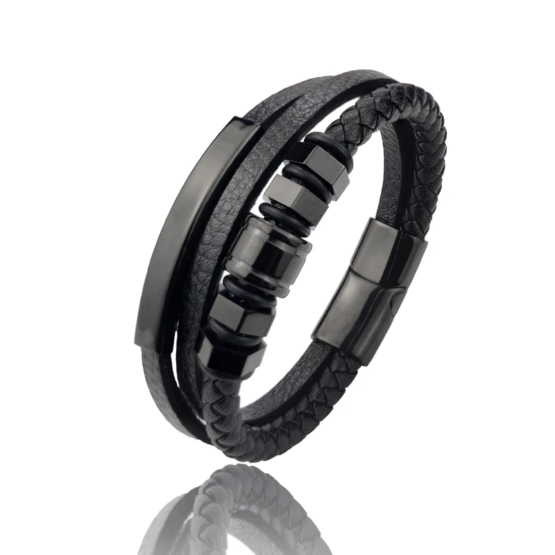 Accessories Bracelet Men's Fashion Gift Black Genuine Leather Bracelets DIY Combination Wild Handsome Gift