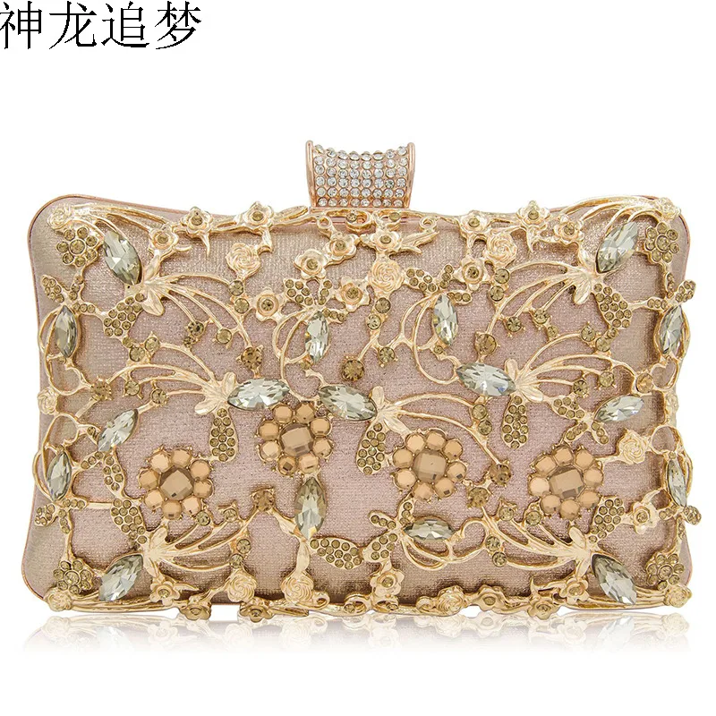 

Europe new hollow diamond evening dinner bag cheongsam bag high-end rhinestone banquet evening bag hand women shoulder bag