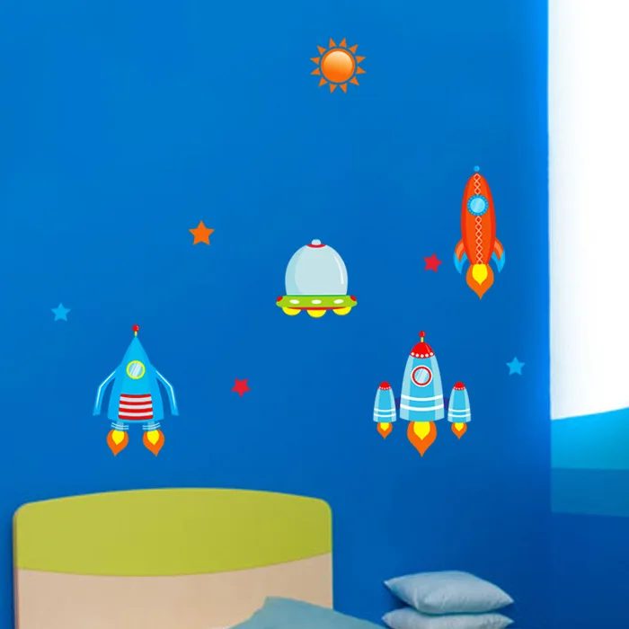 

Solar System Cartoon wall stickers for kids rooms Stars outer space planets Earth Sun Saturn Mars poster Mural school decor