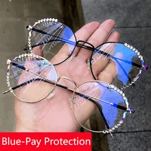 Blu-Ray pretection винтажные овальные очки, женские ретро очки, мужские прозрачные линзы, стразы, оправа для очков, анти-синий светильник, очки