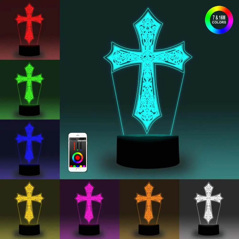 NiteApps 3D крест ночник настольная лампа Иллюзия украшение лампа подарок на день рождения приложение/сенсорное управление