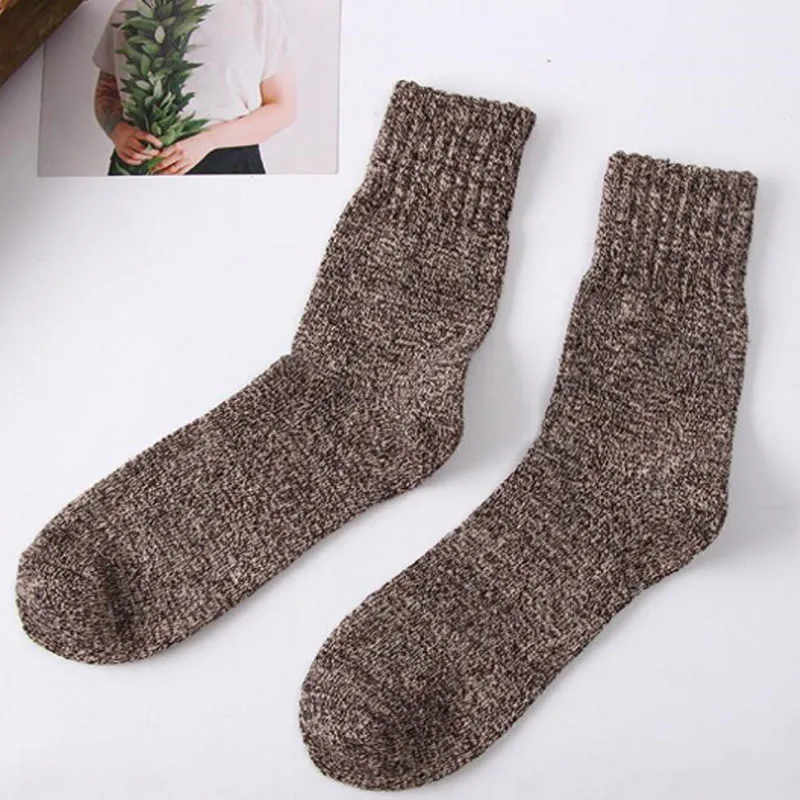 Coffee Регулируемые зимние эластичные Calcetines Hombre толстые хлопковые носки в полоску повседневные теплые мягкие удобные 5 пар/лот мужские шерстяные носки - Цвет: Coffee