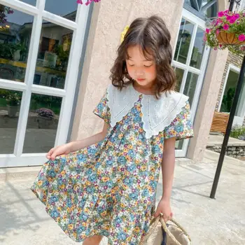 

2020 Korean Style Girls Floral Printed Dress Fashion Summer Girls Dresses 2-8 Years QH529