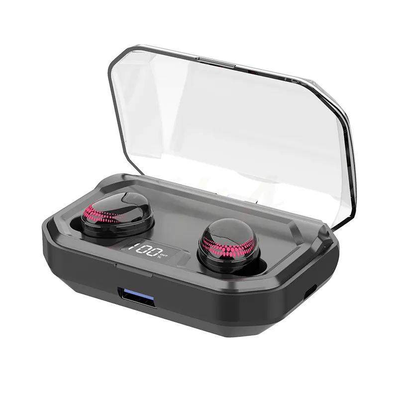 Teamyo TWS Bluetooth 5,0 беспроводные наушники HIFI наушники 8D стерео спортивные наушники гарнитура с зарядным устройством для iPhone huawei - Цвет: Black and  red