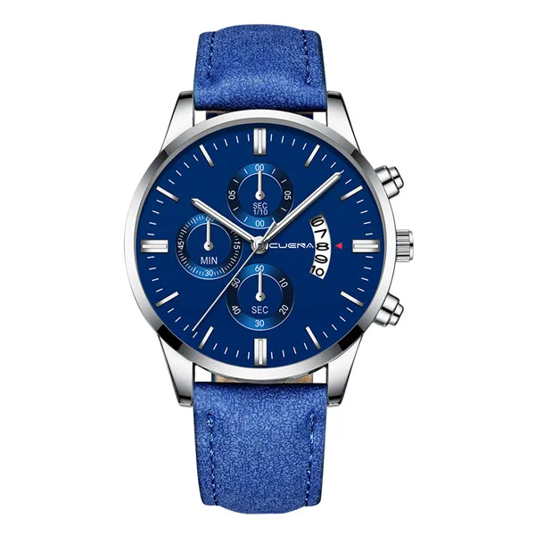 Men's Watch Fashion Sport Stainless Steel Case Leather Band Quartz Analog Wrist Watch Men Masculino Relogio Watch Clock - Цвет: silver blue