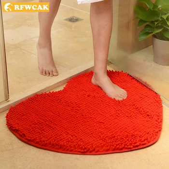 

RFWCAK Heart Shape Thicken Chenille Bath Mat Bathroom Non-Slip Bath Carpet Doormat Area Rugs Shower Floor Mat Tapete Home Decor
