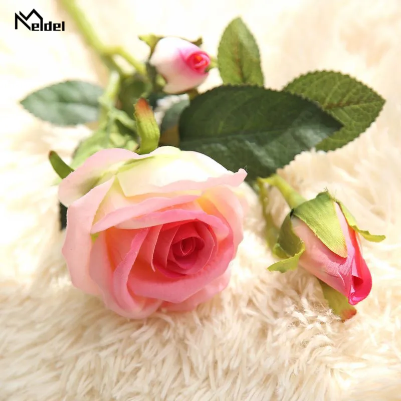 Fabric Roses Artificial Flowers Branch Flannnelette Fake Flowers DIY Wedding Back Stage Road Lead Home DIY Decor Fake Rose Flore