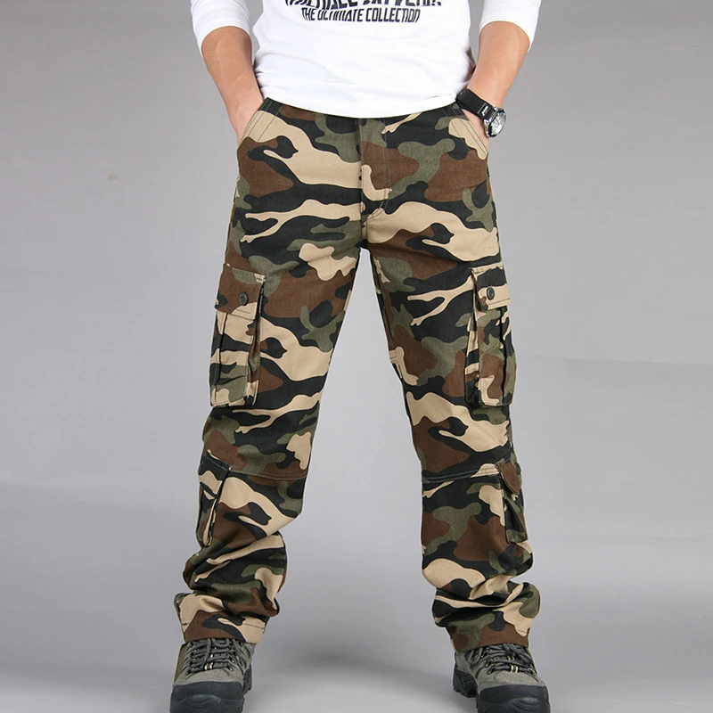 Men Pants Trousers Camouflage Combat Cargo Hiking Army Military Pocket Baggy Water Repellent Ripsto