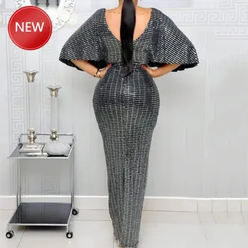 

Maxi Dress Sexy Club Luxury Gray Party Women Long Pencil Dresses Tunic High Waist Backless Female Sequin Glitter Evening Summer