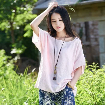 

2020 spring and summer cotton and linen new minimalist college women's half-sleeved T-shirt BXF2132