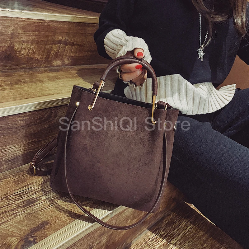 

Fashion Women Nubuck PU Leather Handbags Shoulder Bag Designer Ladies Crossbody Bucket Bag New Casual Female Tote Bag