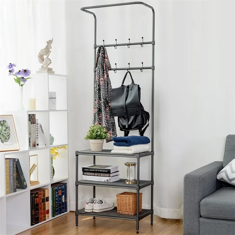Home Storage Solutions Metal Hat Coat Rack Stands Clothes Rails 18 Hooks 3 Tier Shoe Shelf Hall Tree Home Furniture Diy