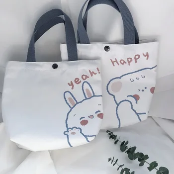 

Kawaii Bear Rabbit Canvas Shoulder Print Cotton Cloth Designe Fashion Handbag Shopping Tote Environmental Bags