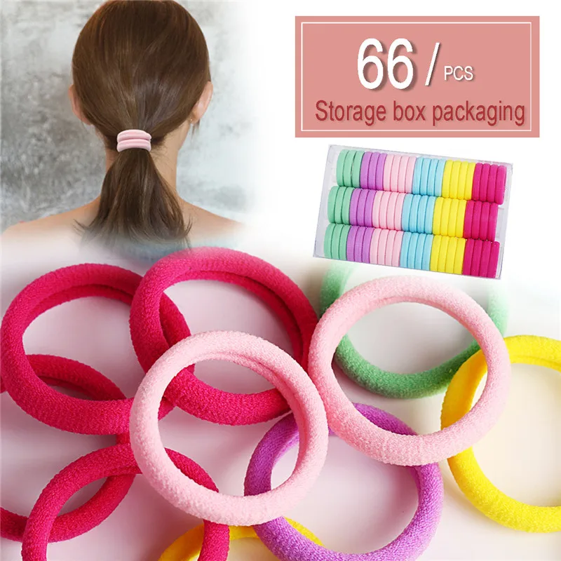 66pcs/Set Colorful Nylon Soft Rubber Bands For Girls Ponytail Holder Children Elastic Hair Scrunchie Kids Accessories | Украшения и