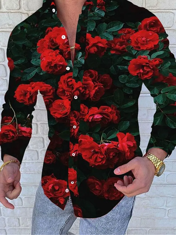 Men Shirt Men Long Sleeve Shirt Floral 