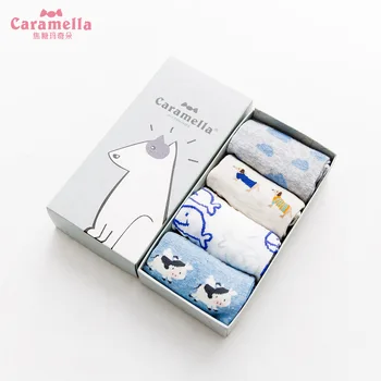 

Caramella Women's Cozy Ankle Coton Socks Fashion Funny Animal Print Cartoon Girl Short Socks breathable Female Gift Boxes 4Pairs