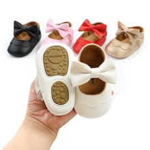 

0-18M Baby Infant Girls Flat Shoes Bow Knot Solid First Walker Soft Sole Shoes Newborn Infant Toddler Girls Princess Shoes