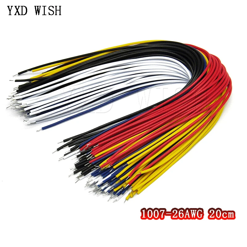 양단 주석 도금 브레드보드 점퍼 케이블 와이어, 유연한 1007-26AWG 커넥터 와이어, 26AWG 색상, 20cm, 500 개/로트