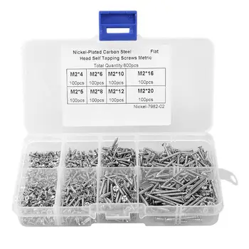 

800Pcs Stainless Steel Self Tapping Screw Assortment Kit Lock Nut Wood Thread Nail Screw Sets M2