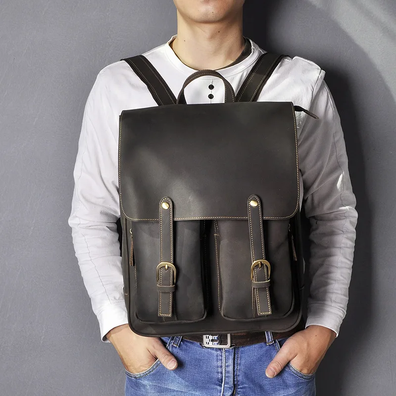 Вертикальная мужская сумка, деловой чехол из натуральной кожи Crazy horse,, Mochilas Para Hombre, Винтажный Мужской рюкзак, большая ВМЕСТИТЕЛЬНОСТЬ