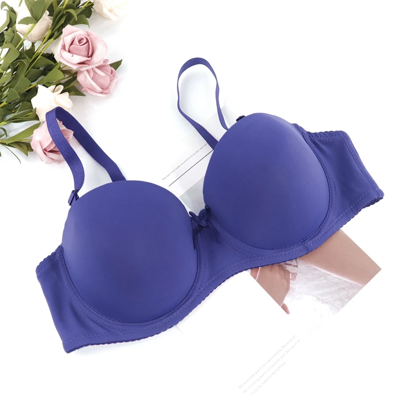 Beauwear 1/2 чашка Бюстгальтер однотонного цвета Сексуальный Без подкладки пуш-ап бюстгальтеры для женщин Мода 6 цветов женский нижнее белье на косточках сборный бюстгалтер - Цвет: Blue