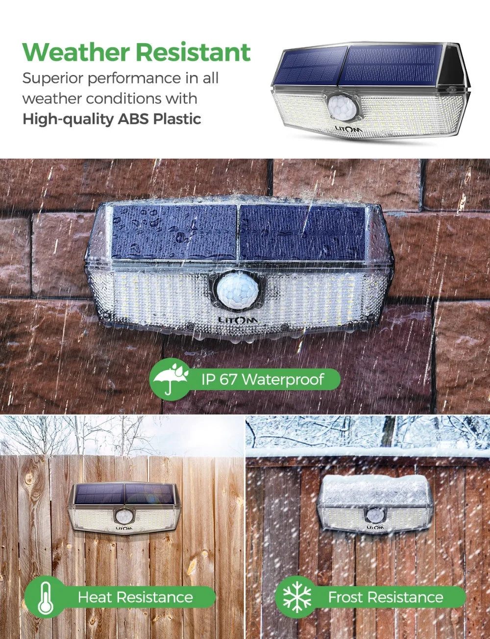 Upgraded LITOM 200 LED Solar Light IPX7 Waterproof Motion Sensor Wall Light 3 Adjustable Modes&270 Degree Wide Angle Garden Lamp