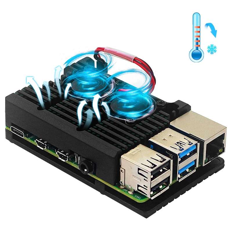 Алюминиевый металлический чехол для Raspberry Pi 4 3 с двумя вентиляторами +