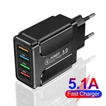 5.1A 4 USB Fast Charger Quick Charge 4.0 3.0 Universal Wall For iPhone 12 11 Samsung Xiaomi Mobile Phone Chargers Fast Charging