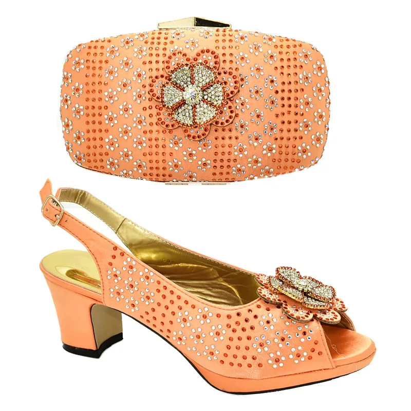 Модный итальянский комплект из обуви и сумки, оранжевые вечерние туфли и сумочка в комплекте, женская обувь высокого качества на каблуке - Цвет: Оранжевый