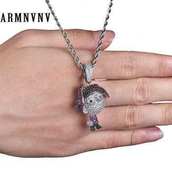 

ARMNVNV Bling Iced Out Cartoon Figure Timmy Pendants Necklace Cubic Zircon Men's Hip Hop Jewelry