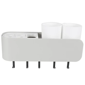 

Bathroom Multifunction Electric Toothbrush Holder,Toothpaste ToothBrush Cup Rack with 5x Storage Hooks Toilet Requisites Shelf
