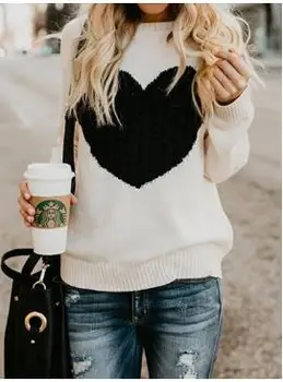 

2019 Autumn Winter Heart Knitted Women Sweaters Pullovers Long Sleeve Sweater Slim Pull Femme Jumpers Sueter Mujer New Christmas