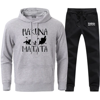 

Hakuna Matata Print Hoodie Streetwear Sets 2020 Man Brand Winter Fleece Pant Sweatshirts High Quality Loose Fashion 2 Pieces Set
