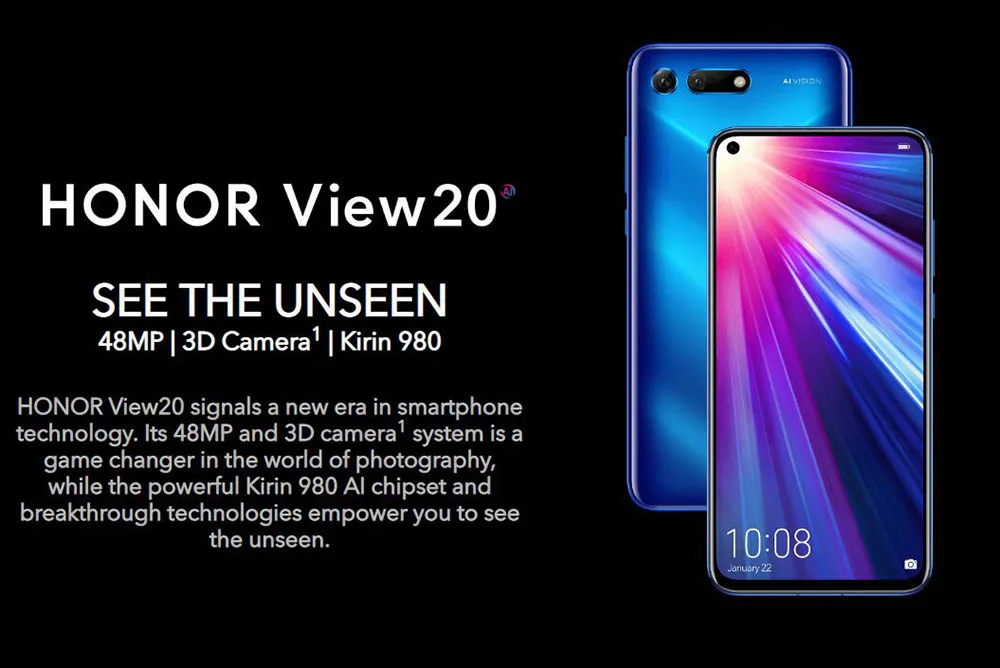 Honor View 20, мобильный телефон Honor V20, 6,4 дюйма, полный обзор, Kirin 980, четыре ядра, Android 9,0, NFC, 4000 мА/ч, две sim-карты, телефон для звонков