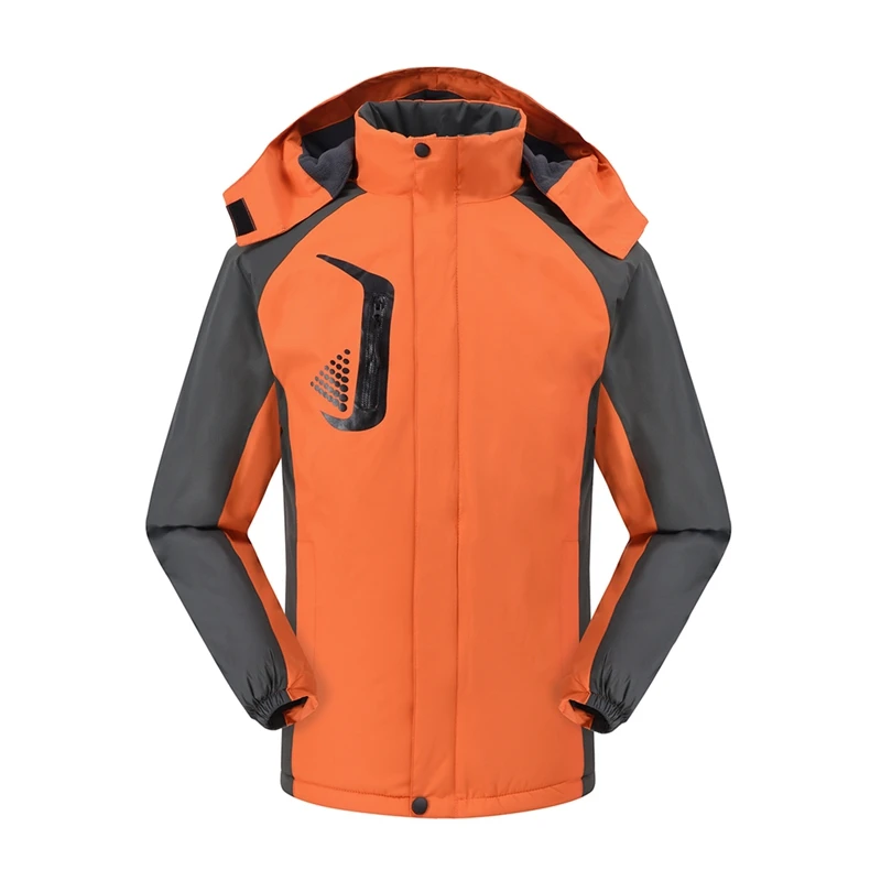 Мужская и женская зимняя куртка с подогревом для пеших прогулок, Толстая с капюшоном, дышащая водонепроницаемая куртка для альпинизма, флисовая лыжная куртка, дождевик - Цвет: Оранжевый