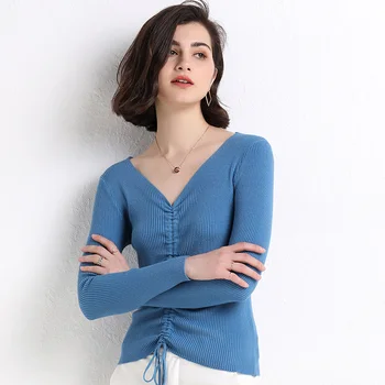 

2019 autumn and winter new large V-neck pullover ladies sweater sweater shirt cashmere sweater short paragraph shirt