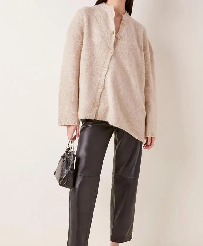 

Sweater 2021 Women Autumn and Winter New Loose Diagonal Button Asymmetric Sweater