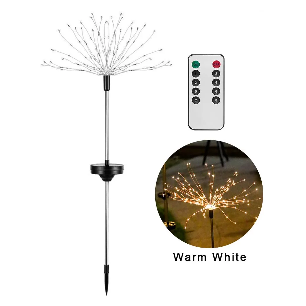 

Patio Landscape Outdoor Remote Control Led Fairy Pathway Garden Home Decoration Backyard Solar Light Copper Wire Firework