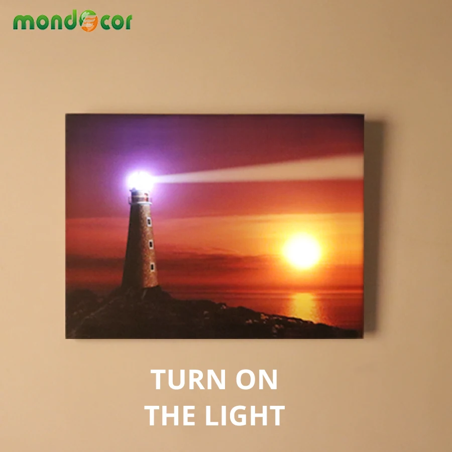

Home Decor Living Room Bedroom Light up Poster and Prints Lamp Artwork Wall Art Picture Lighthouse LED Lighting Canvas Painting