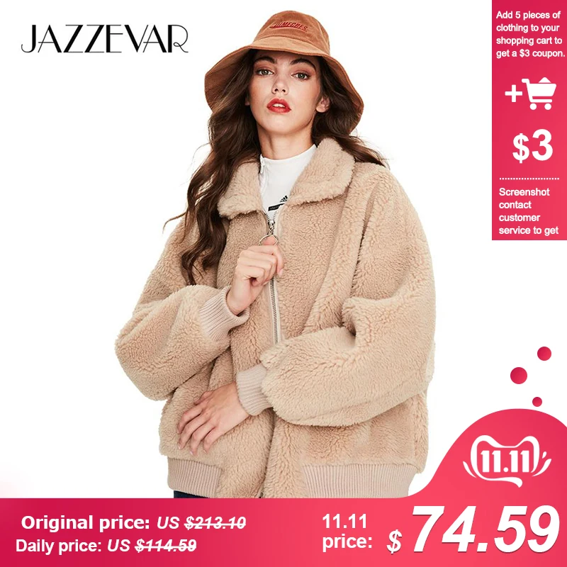 

JAZZEVAR 2019 Winter new arrival real fur coat women fashion fluffy teddy bear jacket thick warm winter coat women K9050