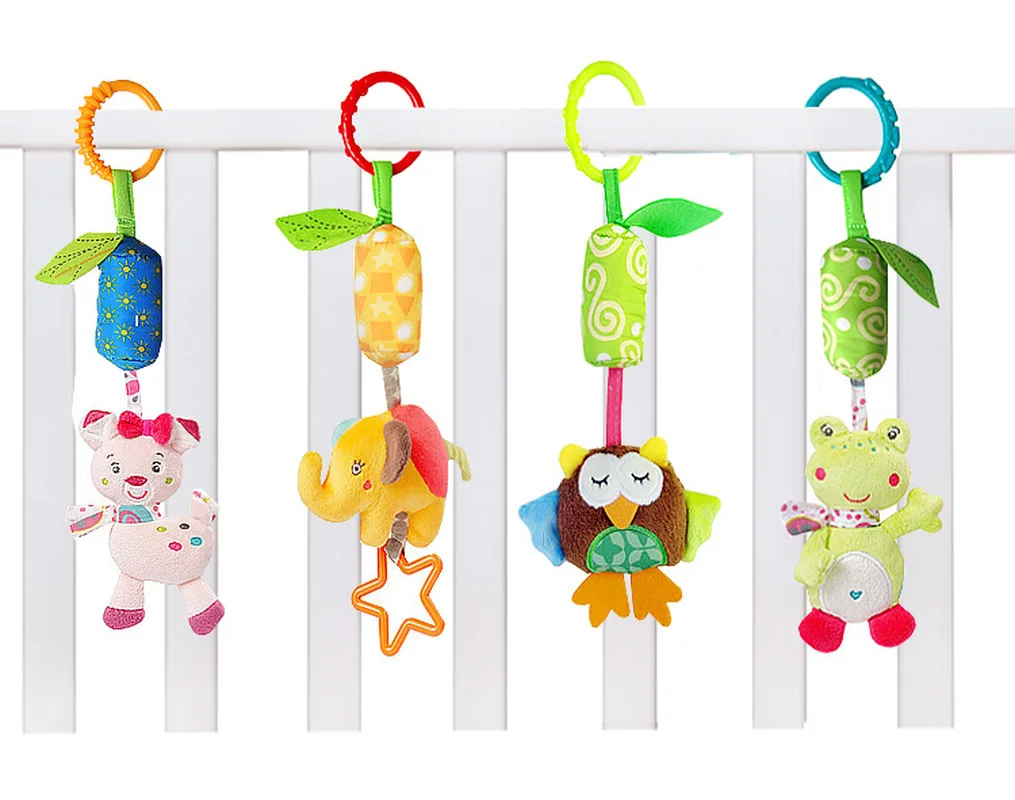 Rattle Toys For Baby Cute Frog Elephant Owl Cat Stroller Toy Rattles Mobile For Baby Trolley 0-12 Months Infant Bed Hanging Gift