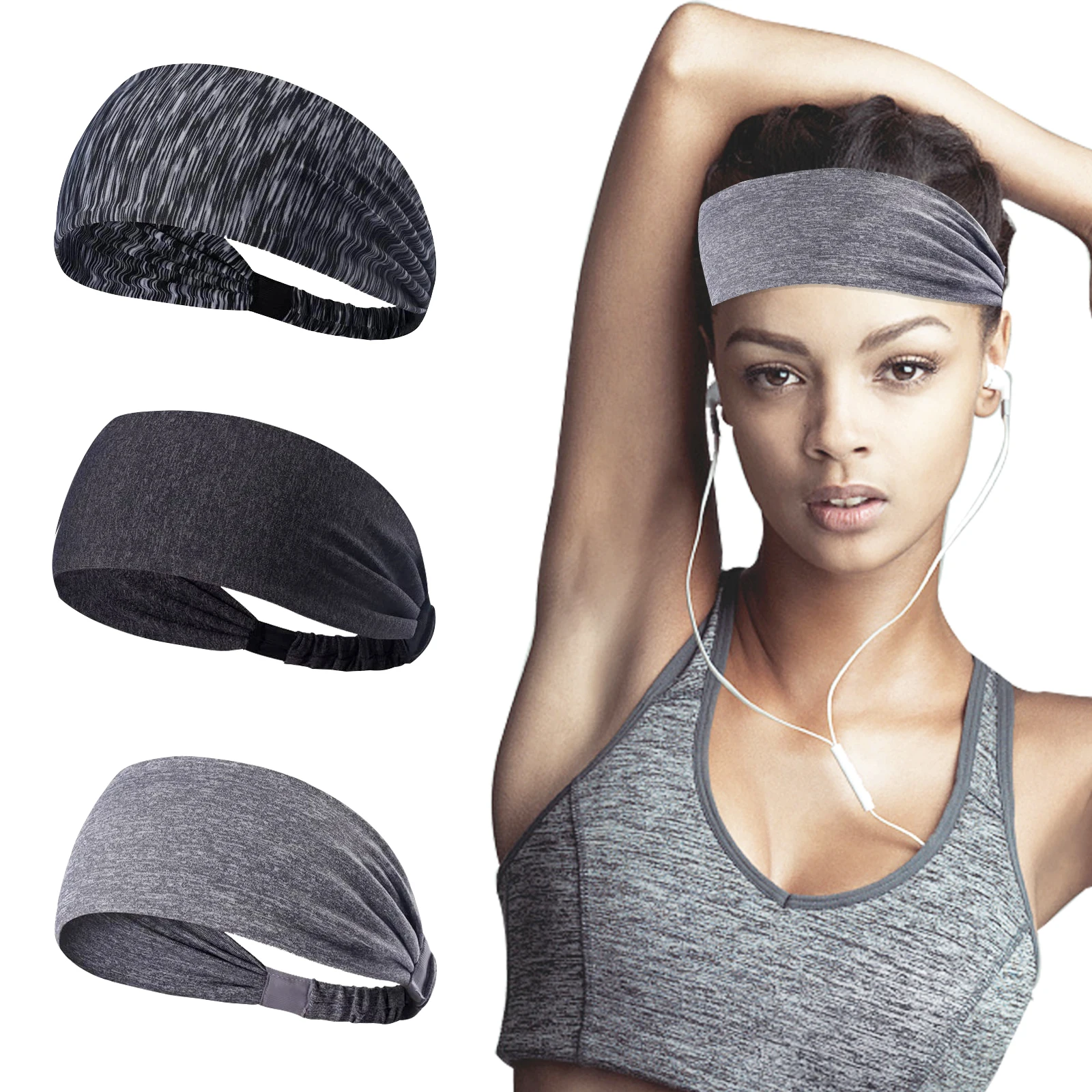 

SKDK 1 PC Nonslip Elastic Folds Yoga Hair Bands Fashion Wide Sports Safety Summer Stretch SweatBand Headband Running Accessories