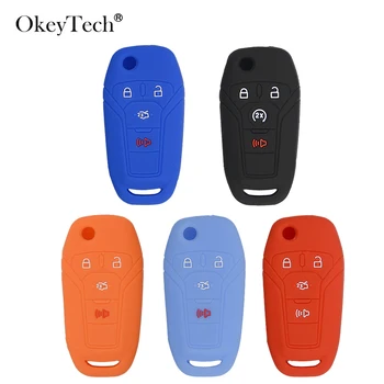

OkeyTech 4 Buttons Silicone Car Key Case Shell For Ford Mustang Edge Explorer Fusion Mondeo Kuka Rubber Folding Car Key Cover