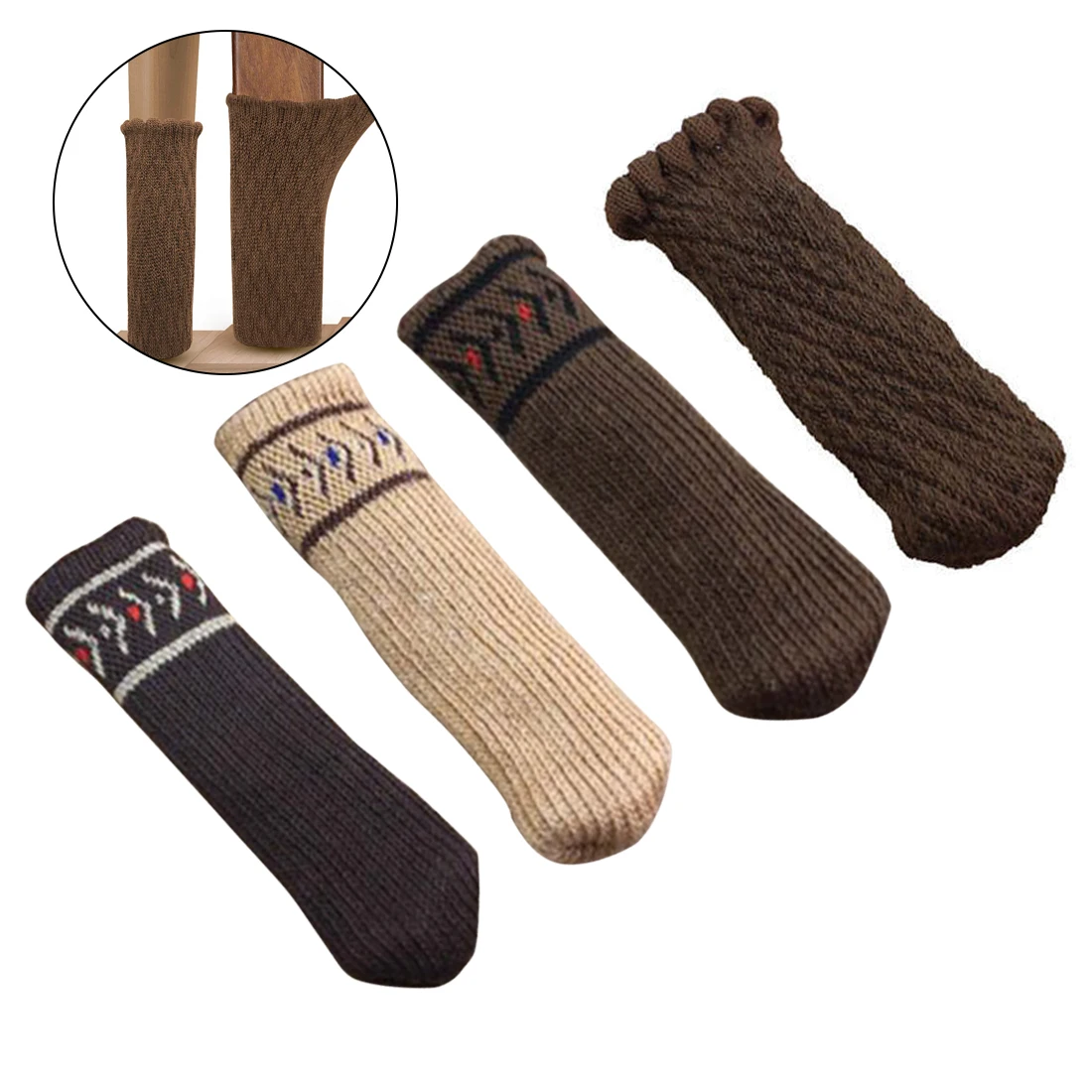 4 шт., нескользящие носки для ножек стола, полосатые носки для стула, вязаные носки для ног, носки для стула вишни, домашний текстиль, защита для ног