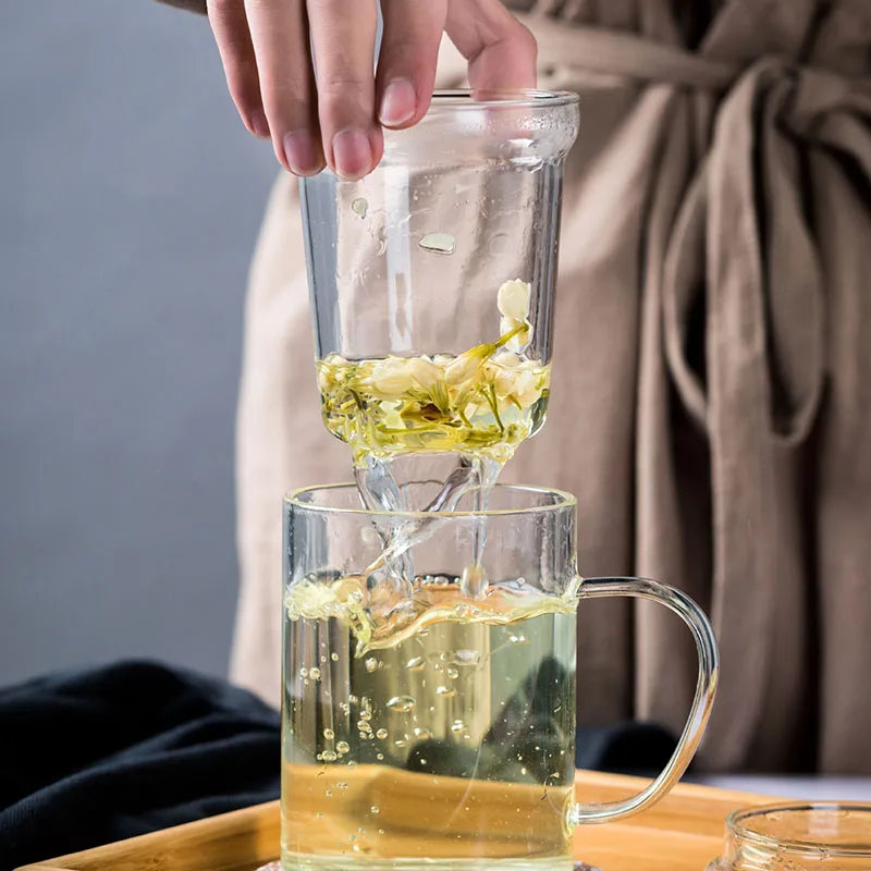 Tea Infuser Household Puer Glass Teacup Office Heat Resistant High Temperature Explosion Proof Rose Flower Tea Cups Mugs tea cup